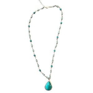 🎉Turquoise Teardrop Pendant Beaded Necklace - Women Jewelry🎉